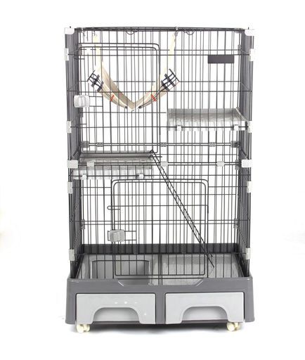 OSJ猫ケージキャットケージ猫ゲージトイレ付きキャットハウスペットケージ小動物ケージ2段ハンモック付はしご付きキャスター付高