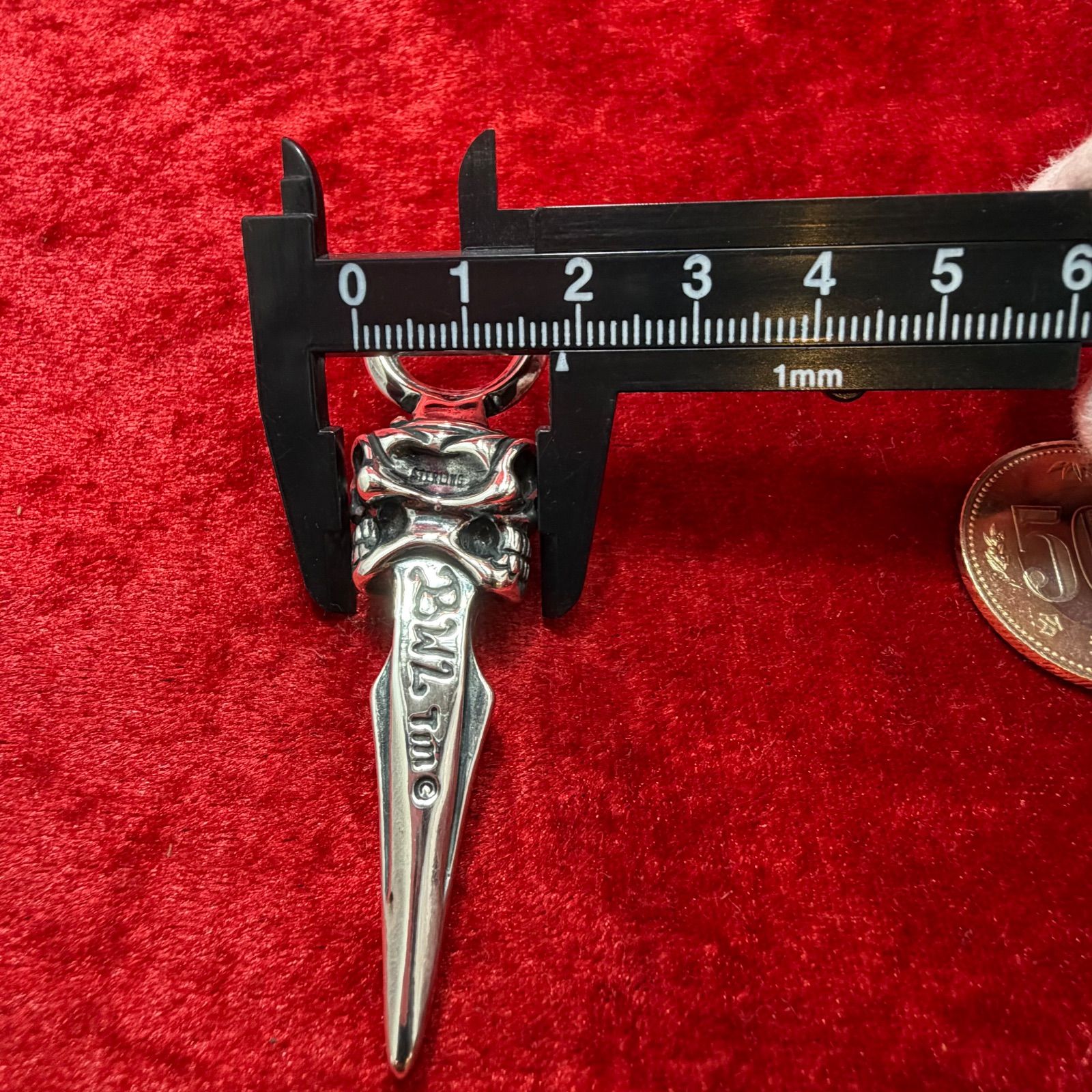 美品ダブル スカル ダガーペンダントトップ ビルウォールレザー/Bill