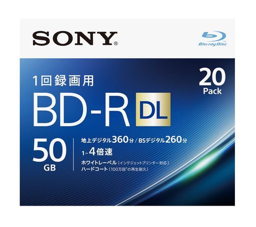 ソニー(SONY)【20枚(地デジ約120時間)ディスク1枚により多く保存】ソニー/20枚入り/ビデオ用ブルーレイディスク/1回録画用/BD-R