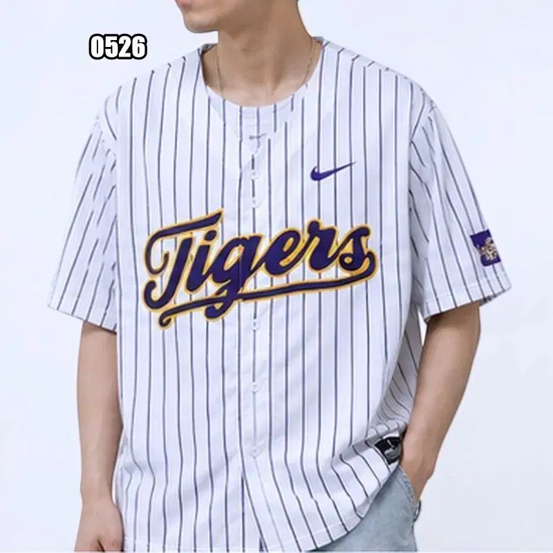 L NIKE LSU タイガーズ ピンストライプ ボタン 野球ジャージ