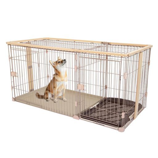 Shinyever犬サークルウッディサークル犬ケージ木製犬ケージ中型犬用(カーキ-屋根付きあり146*68*71CM)