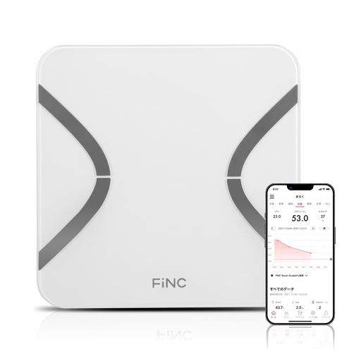 FiNC(フィンク)オリジナル体組成計(CS20D)【スマホ連動/自動記録/Bluetooth/高性能体重計体重/BMI/内臓脂肪/体脂肪/体年齢/基礎