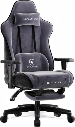 GTPLAYERゲーミングチェアベロア生地デスクチェアオフィスチェア椅子【アップグレードされたオットマン+カーボン調アームレスト