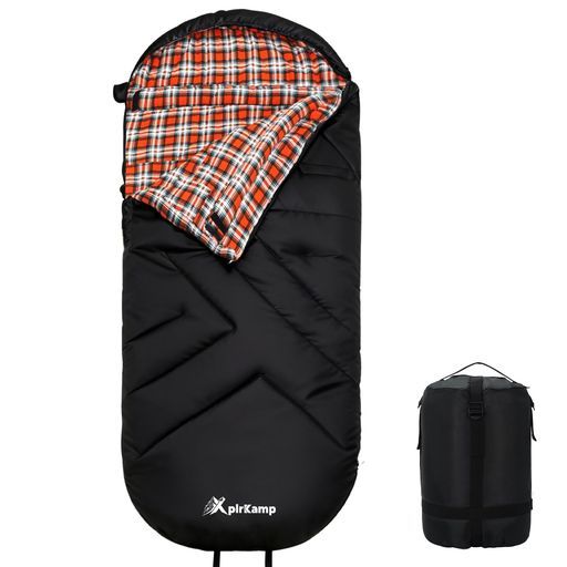 XplrKamp寝袋オールシーズンシュラフ封筒型冬用軽量2.4kg快適温度0°C~7°Cフランネル300g/m2中綿収納袋付き丸洗い可能簡単収納
