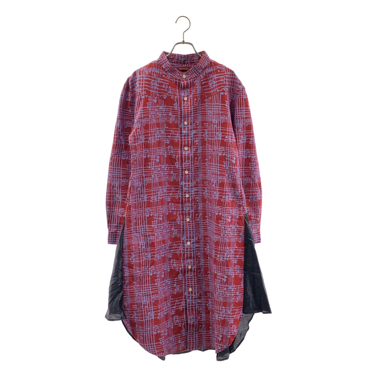 【美品】 ha | za | ma / ハザマ | 総柄 ロゴボタン シャツ ワンピース | M | ボルドー | レディース