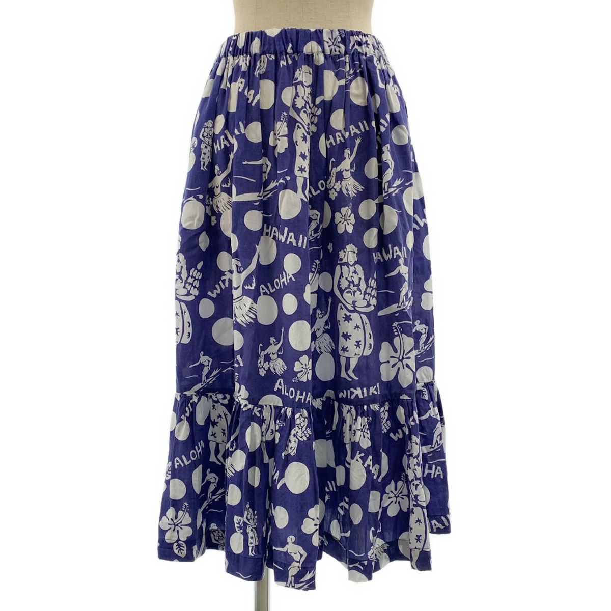 COMME des GARCONS COMME des GARCONS / コムコム | 2013SS | 製品洗い加工 プリント ギャザー スカート | XS | ブルー/ホワイト | レディース