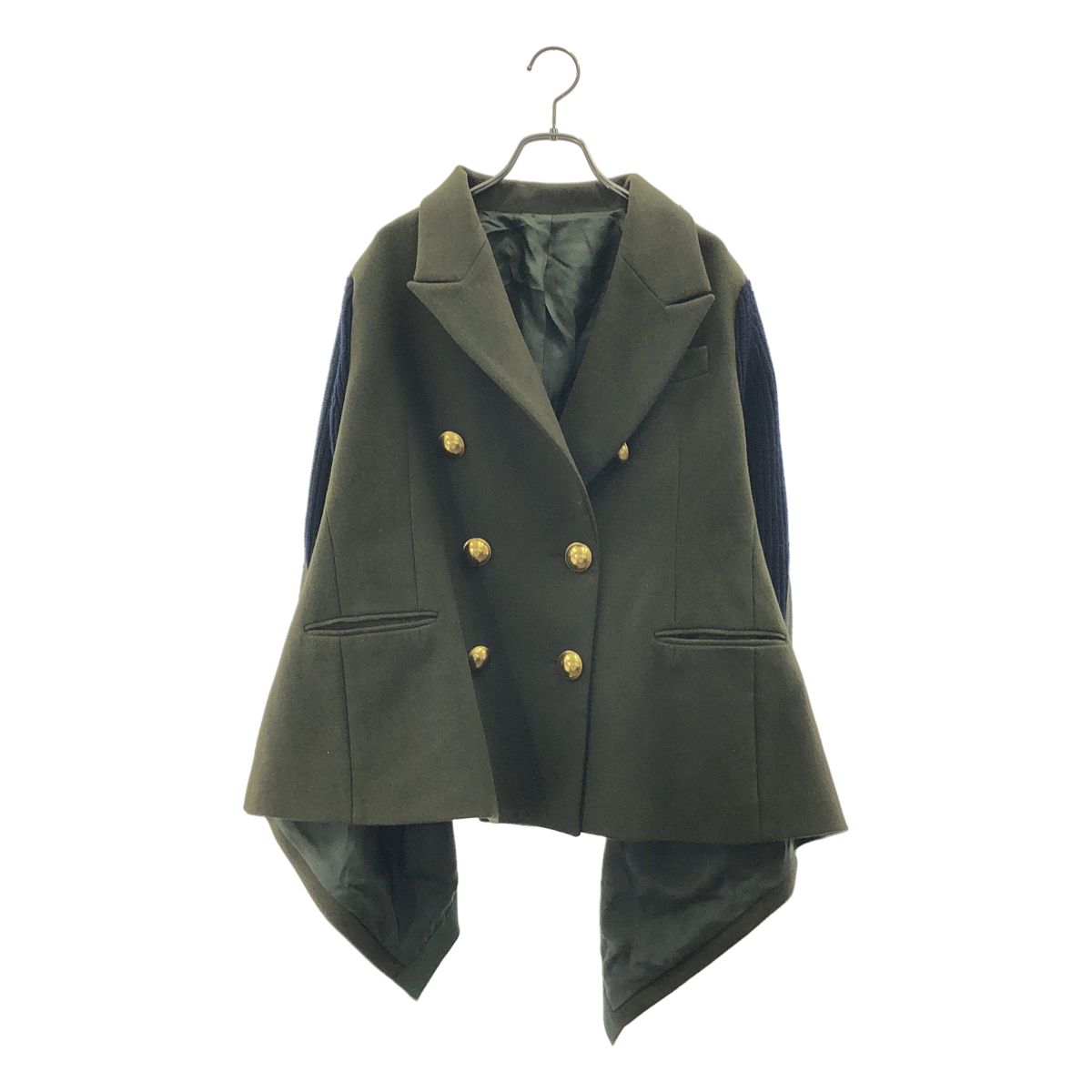sacai ピーコート サイズ1 sacai / サカイ | ニット 切替 変形 ピーコート | 1 | カーキ/ネイビー