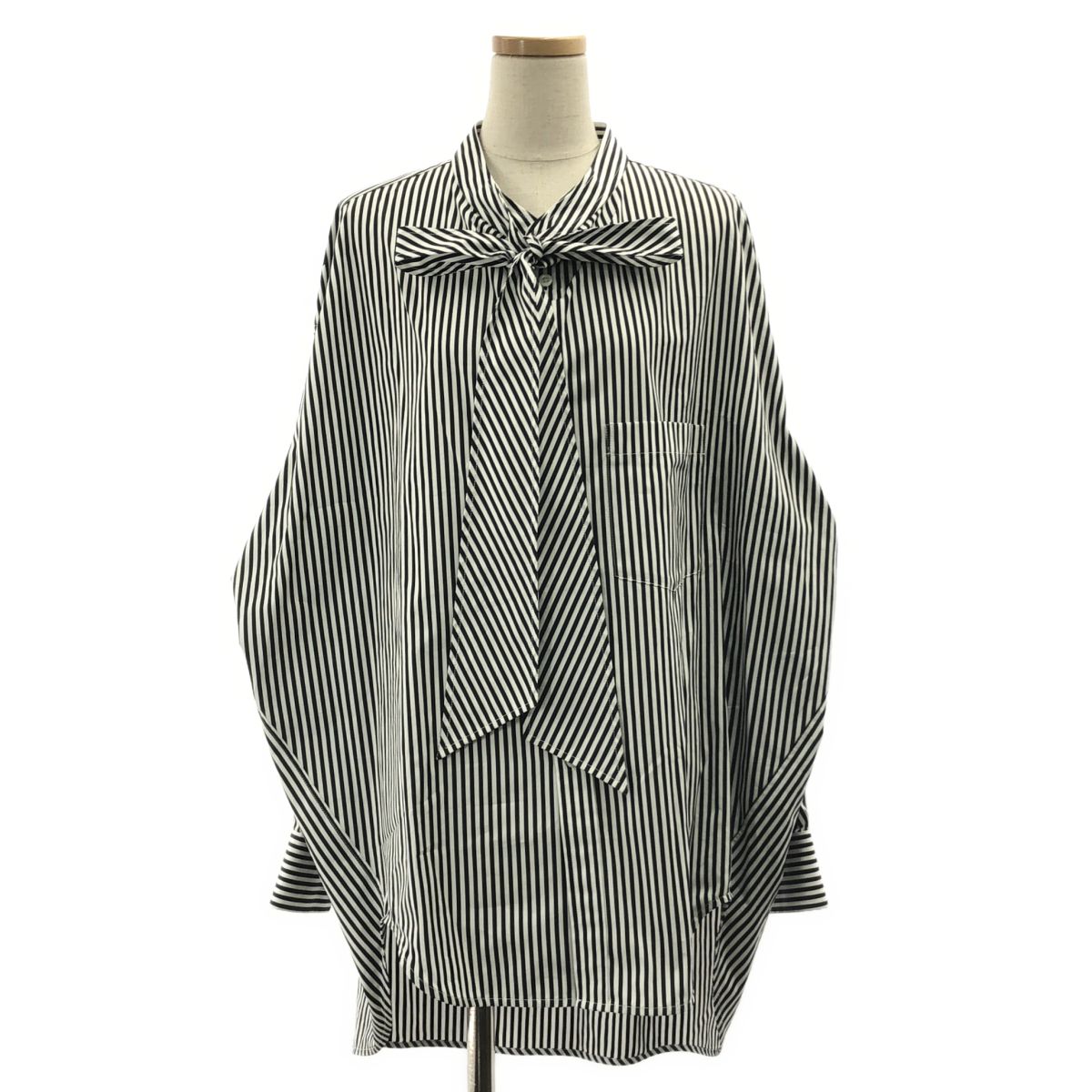 【美品】 BALENCIAGA / バレンシアガ | ストライプ バックロゴプリント ニュースイングシャツ | 38 | ホワイト/ブラック | レディース