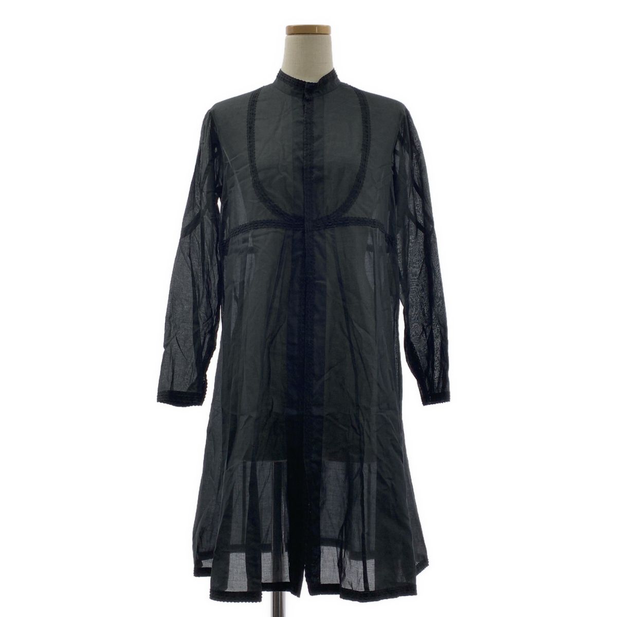 tricot COMME des GARCONS / トリココムデギャルソン | 2016SS | コットン レース装飾 スタンドカラー シャツ ワンピース | M | ブラック | レディース