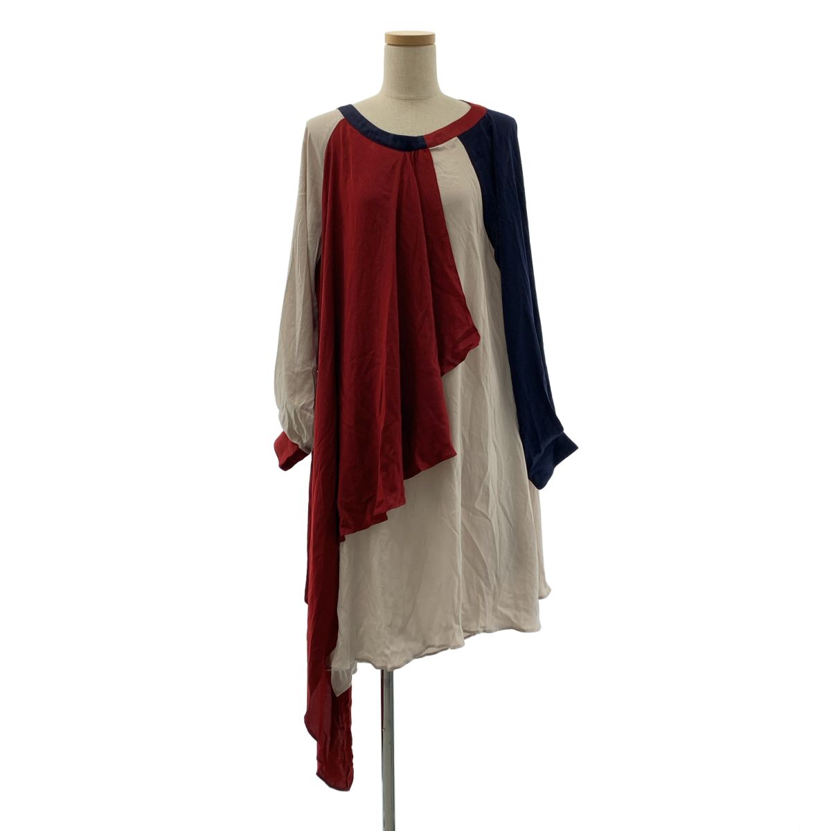 【美品】 ha | za | ma / ハザマ | 337 / オーバーシルエット サイドポケット ドレス ワンピース | ベージュ/ボルドー/ブラック | レディース