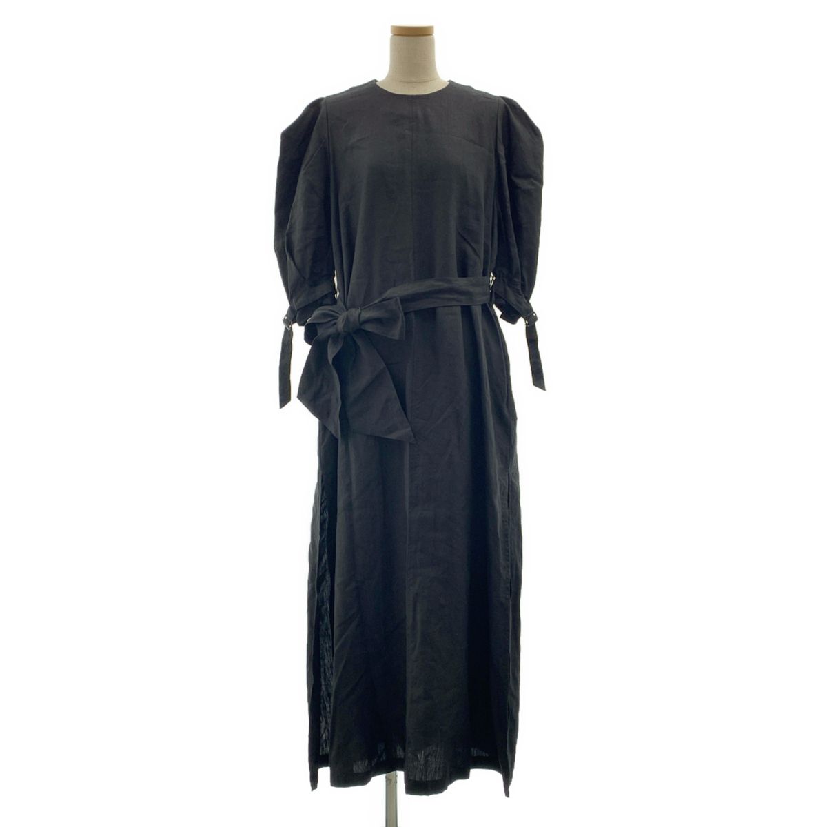 HYKE / ハイク | 2022SS | linen short sleeve maxi dress / リネン ショートスリーブ マキシドレス | 1 | ブラック | レディース