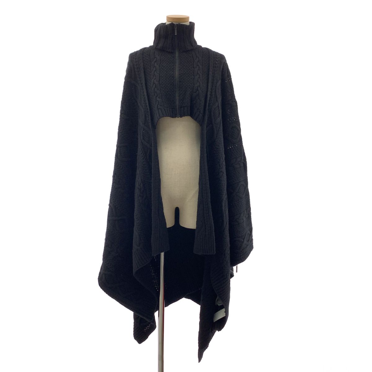 【美品】 RISMAT by Y's / リスマット バイ ワイズ | 2020AW | ウール ジップアップ ハイネック ケーブルニットポンチョ | 2 | ブラック | レディース