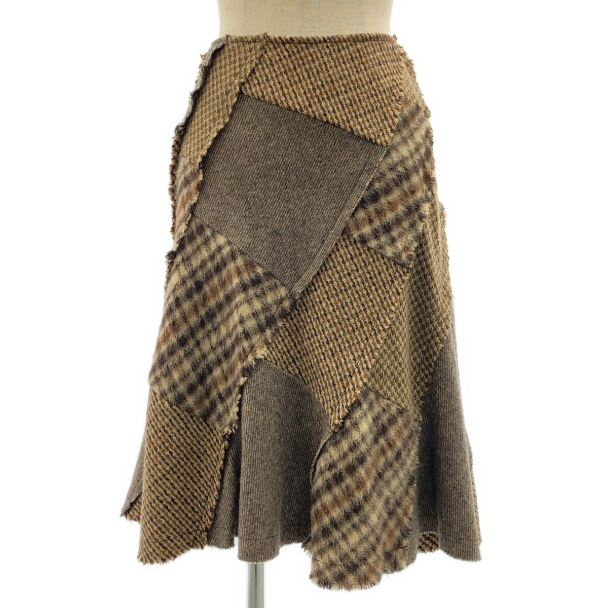 【美品】 tricot COMME des GARCONS / トリココムデギャルソン | 2005AW | ウール 捩れ パッチワーク バックジップ スカート / 総裏地 | M | ブラウン系 | レディース