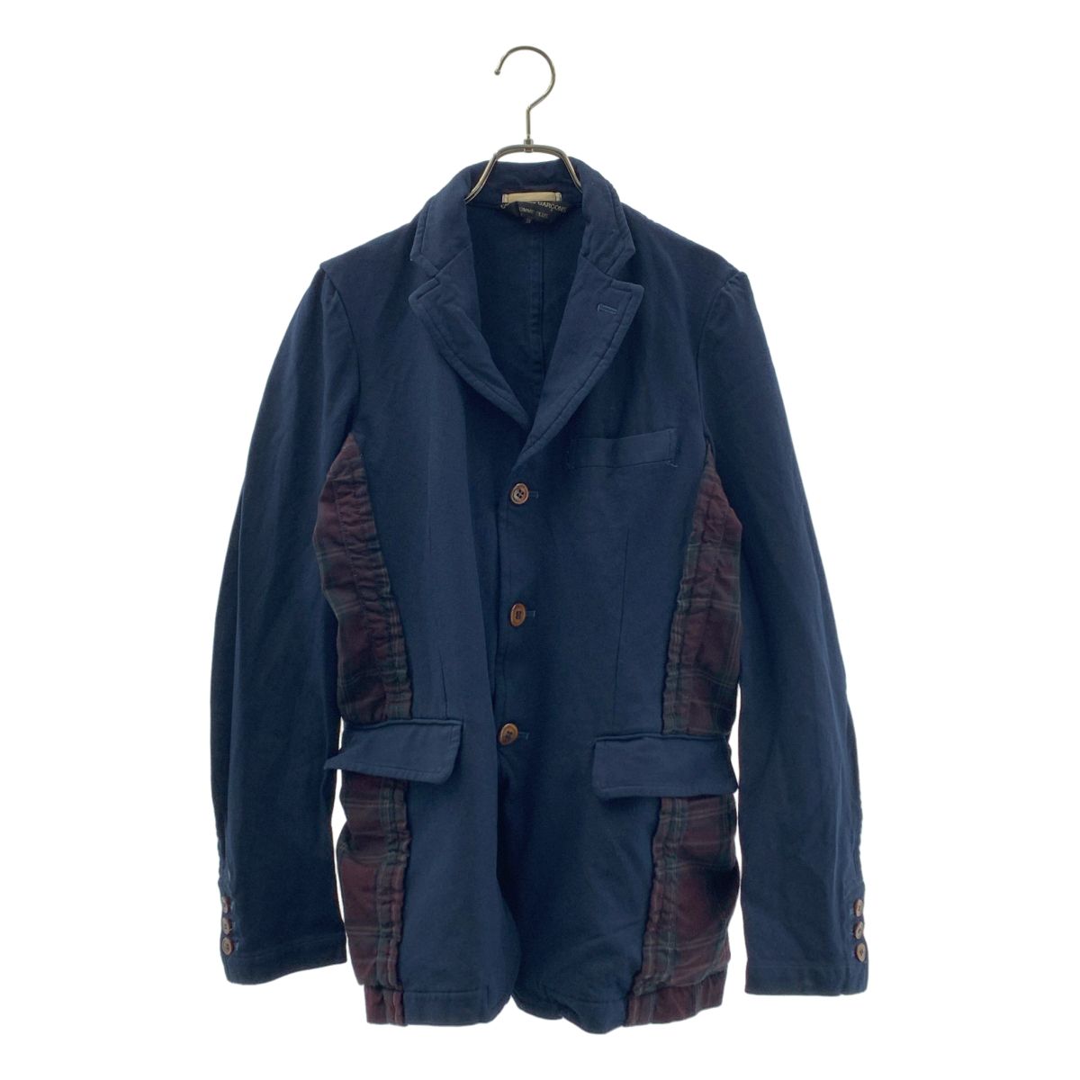 COMME des GARCONS HOMME PLUS / コムデギャルソンオムプリュス | 2010SS | ポリエステル縮絨 製品染め チェック切替 テーラードジャケット | XS | ネイビー | メンズ