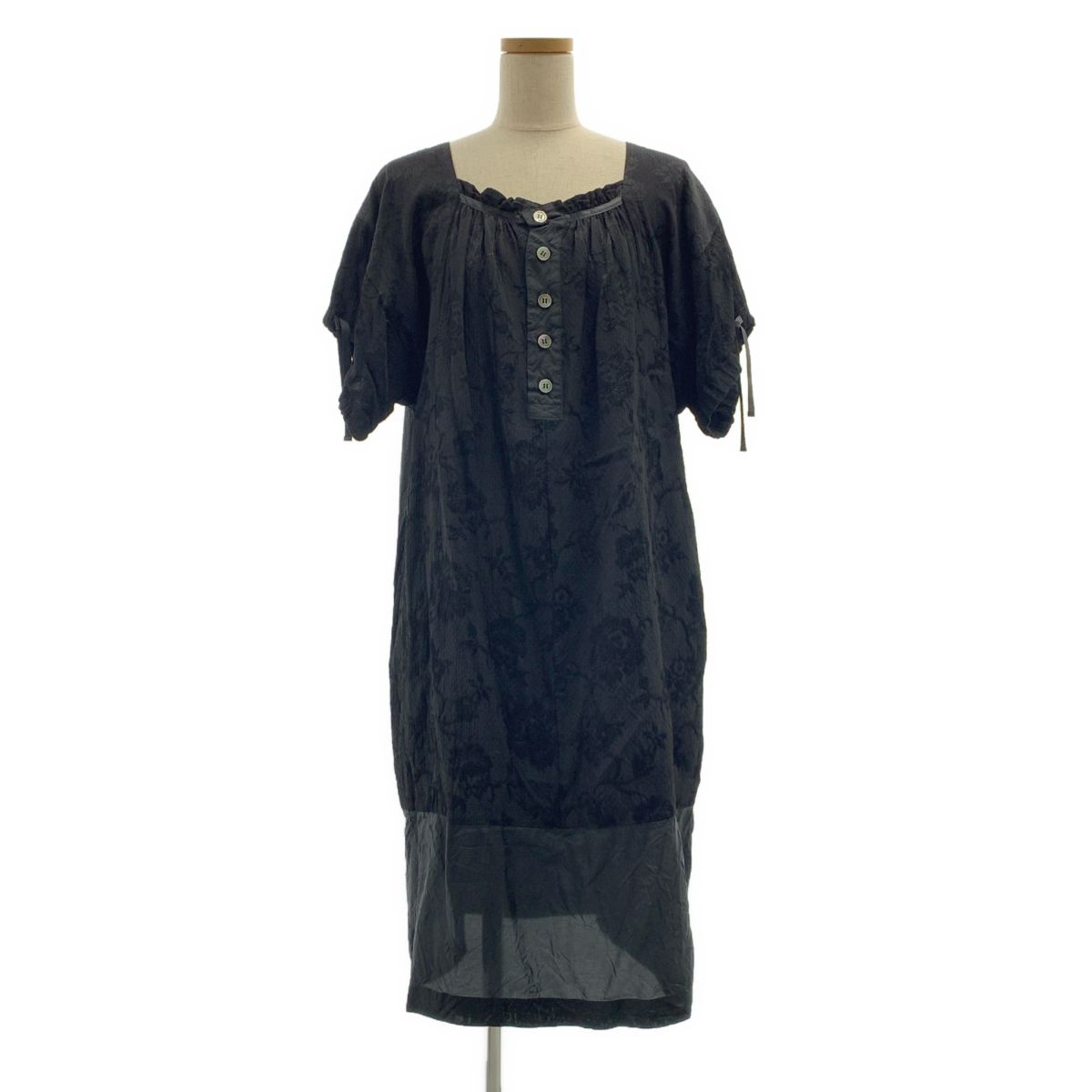 【美品】 tricot COMME des GARCONS / トリココムデギャルソン | 2012SS | 製品加工 フラワー ジャガード ギャザー ボリューム サイドポケット ワンピース | M | ブラック | レディース