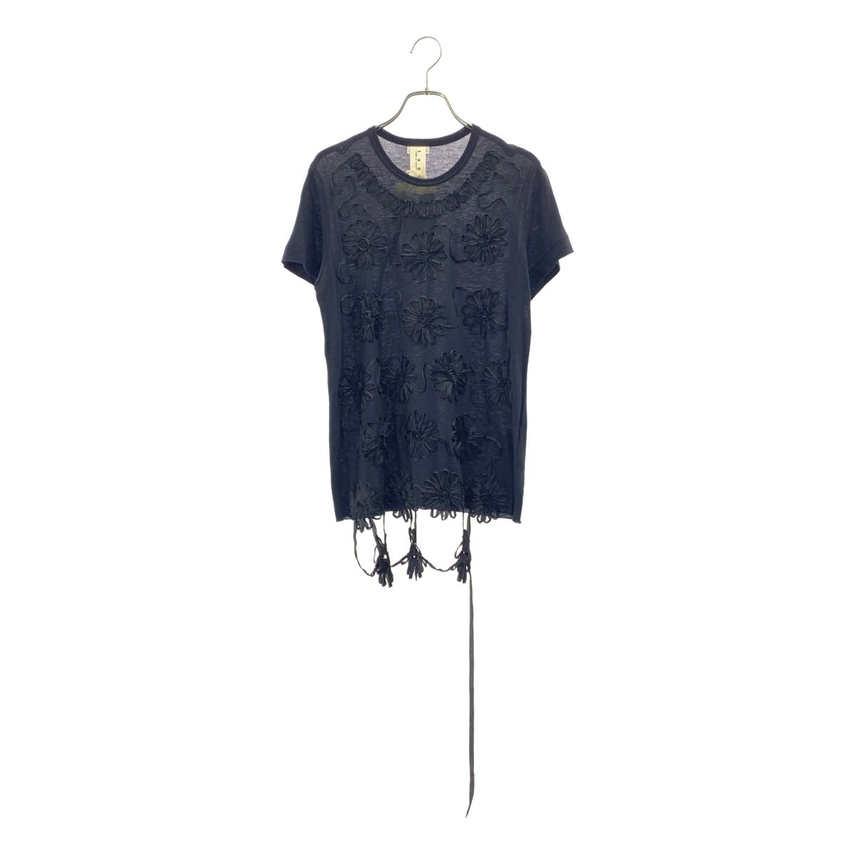 【美品】 tao COMME des GARCONS / タオコムデギャルソン | 2008AW | リボンテープ フラワー装飾 カットソー | M | ブラック | レディース