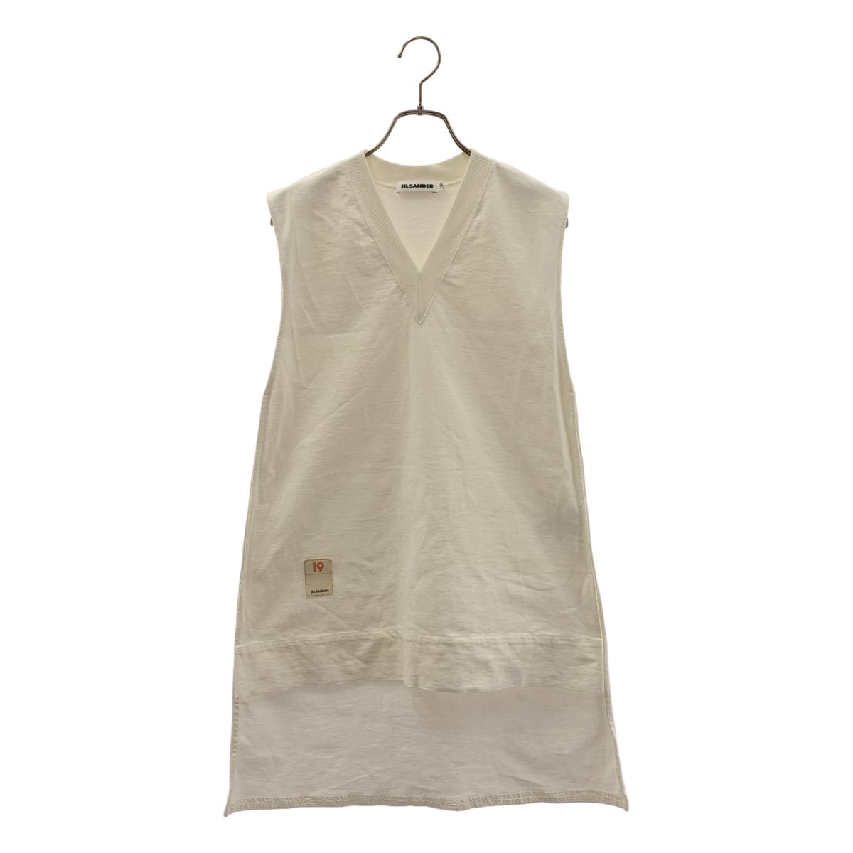 JIL SANDER / ジルサンダー | Vネック カットアウト ノースリーブ カットソー | S | ホワイト | レディース