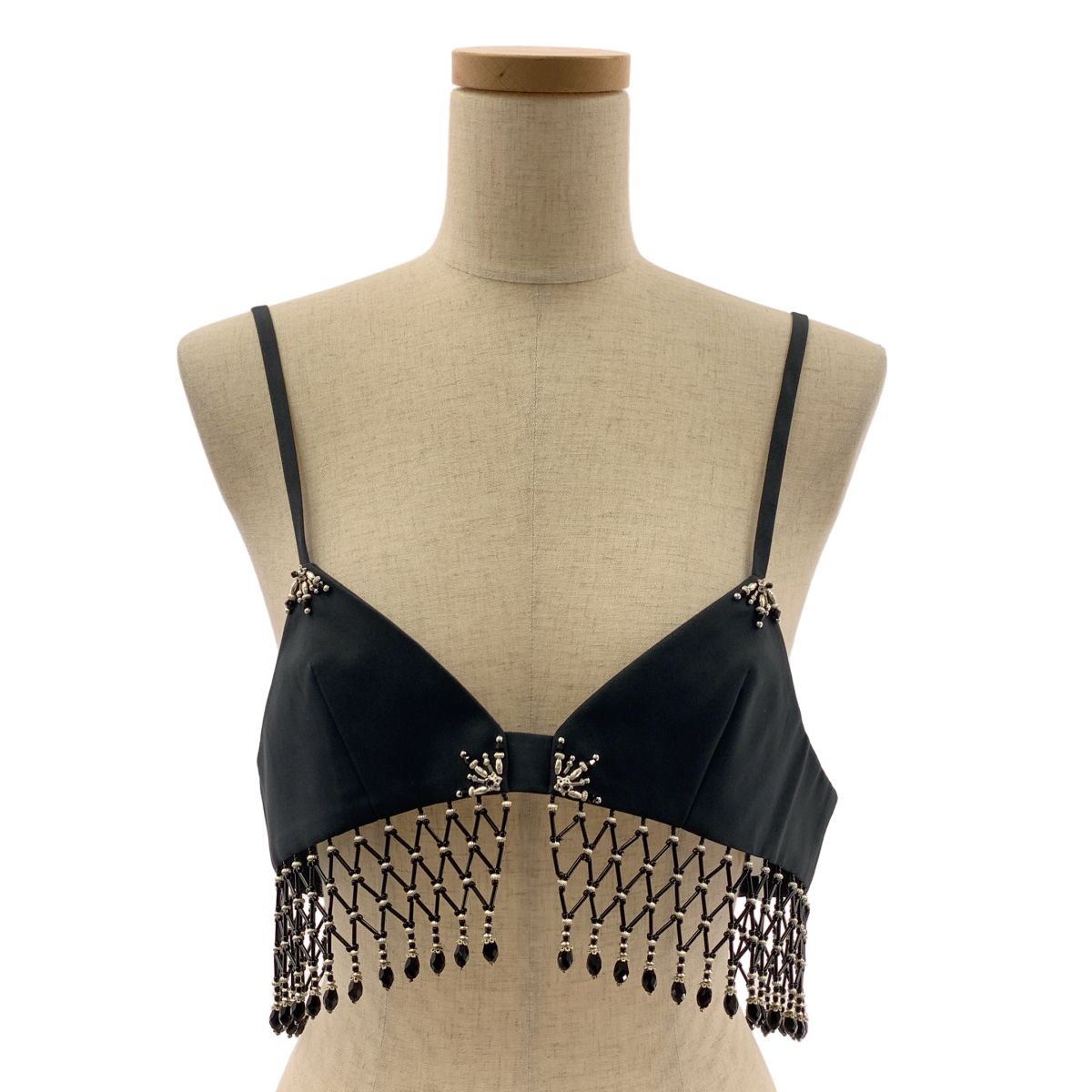 【美品】 tanakadaisuke / タナカダイスケ | beads fringe bra ビーズフリンジブラジャー トップス | F | チャコールグレー | レディース