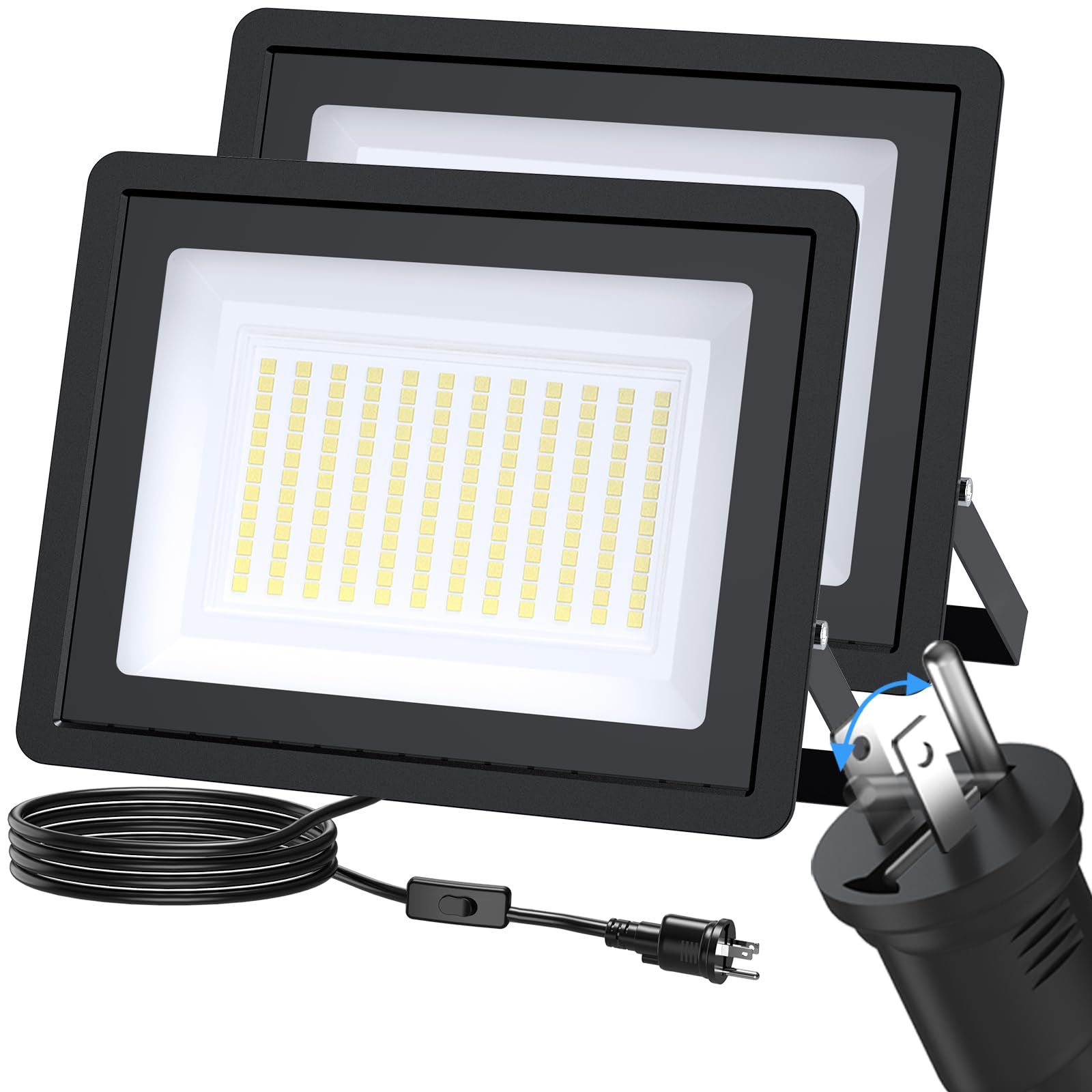 led投光器 屋外用 100w 2点セット 独立スイッチ搭載 3ピン2ピンプラグ切替対応 15000LM 超高輝度 6500K昼光色 防水仕様 120度照射 庭園 駐車場 倉庫 工場向け 長寿命 省エネ Coizaberats 116c6b64