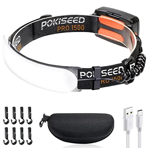 POKISEED ヘッドランプ LED 充電式 1500ルーメン 超高輝度 230°広角照射 3モード IPX6防水 軽量 テールライト・クリップ付き 作業 キャンプ 釣り ランニング ヘルメット装着対応ts 8ef0fcaf
