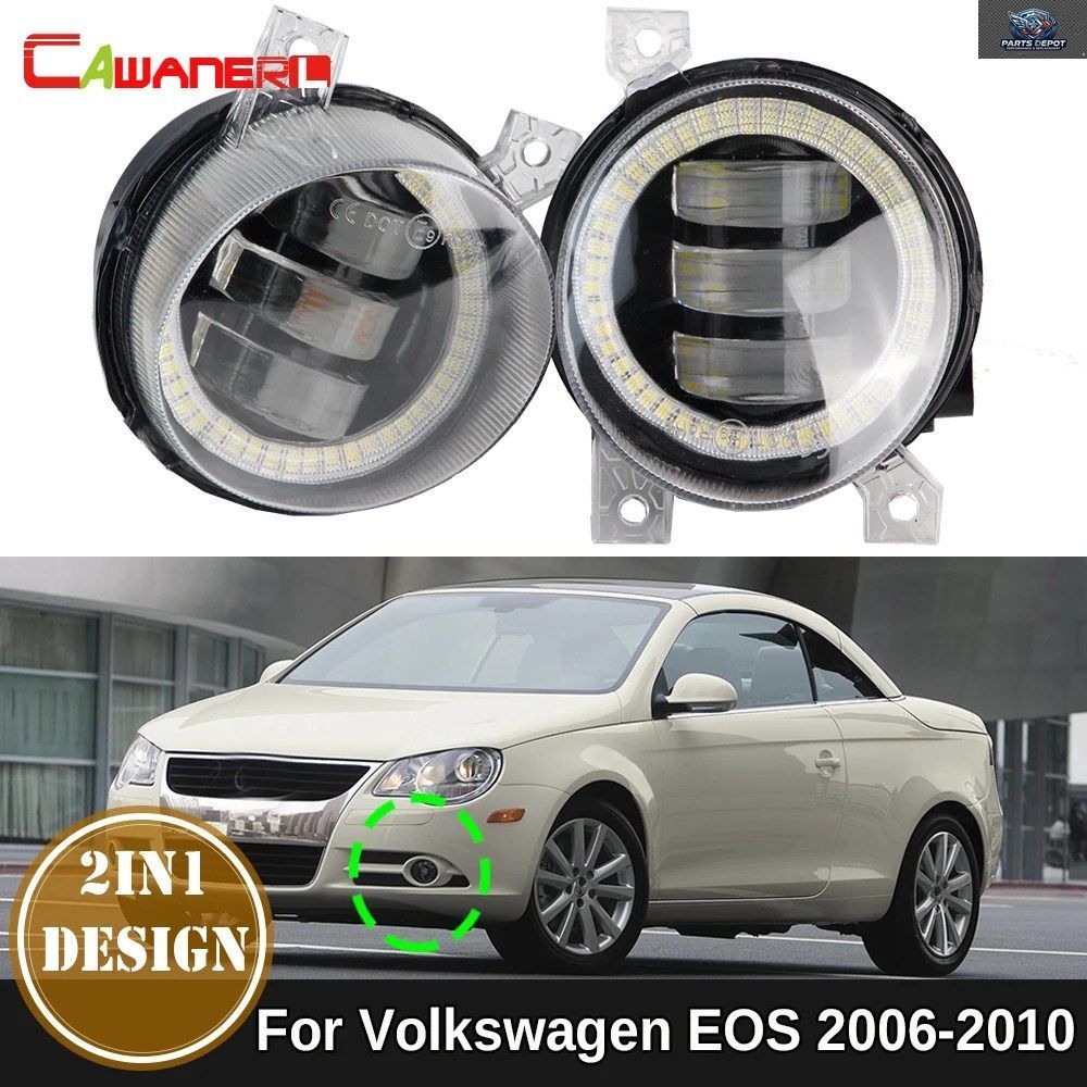 2個入り 車用エンジェルアイLEDフォグランプ デイタイムランニングランプ DRL CANBUSデコーダー付き VW フォルクスワーゲン EOS 2006 - 10
