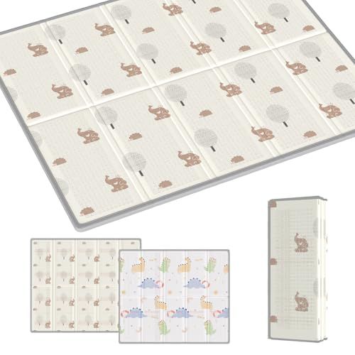 ☆新品☆プレイマット 赤ちゃん 厚手 大判 ベビーマット 折り畳み 赤ちゃんマット 防水 ベビープレイマット 持ち運び お昼寝マット 防音 衝撃吸収 収納袋付き 収納しやすい 子供部屋 ピクニック (ゾウ+ドラゴン, 180cm×200cm× 1cfe39c5