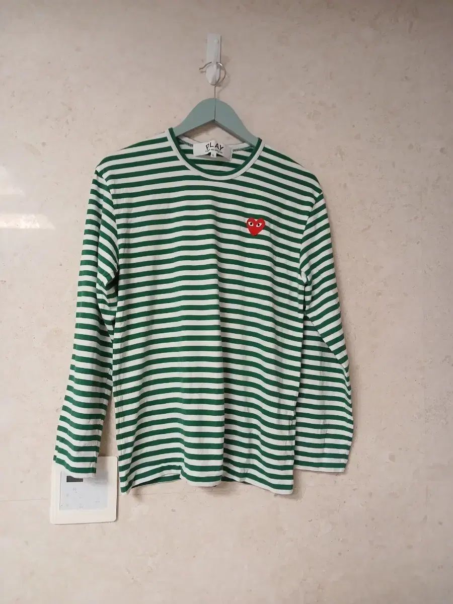 コム・デ・ギャルソン PLAY 単色ハート ボーダー柄 長袖Tシャツ グリーン メンズ