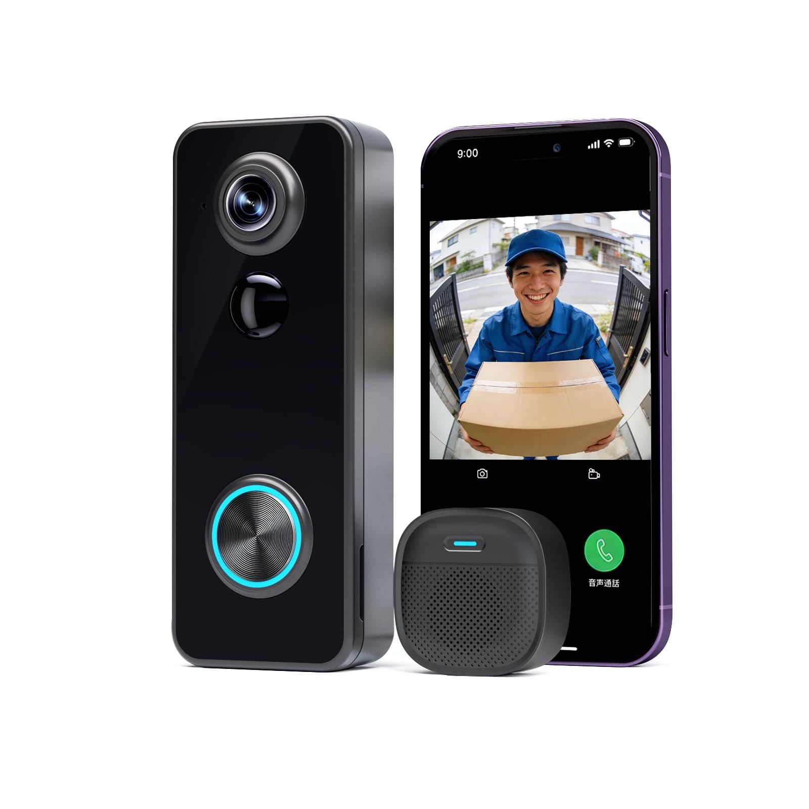 ☆新品☆YIYU インターホン ワイヤレス 工事不要 ドアホン カメラ付き 180°超広角 電池式 IP66防水 双方向通話 Alexa/Google Home スマホ連動 防犯カメラ 屋外対応 2fc63f87
