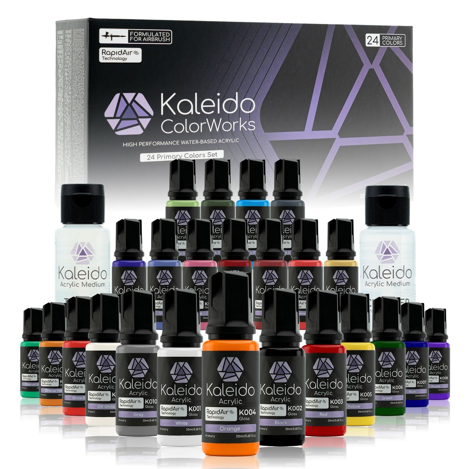 ☆新品☆Gaahleri Kaleido Primary 24?Color Set ? 水性アクリルエアブラシ塗料キット（スケールモデル、ガンダム、メカ、車、ミニチュア用）希釈済み、高光沢、速乾、シンナー＆クリーナー付き 605b26da
