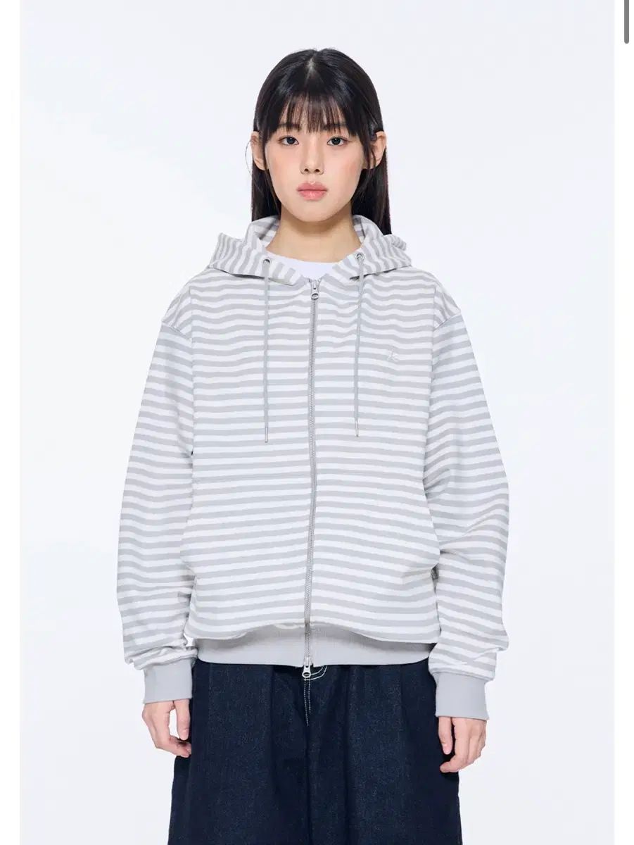 THECOLDESTMOMENT TCM stripe hooded zip-up (grey/