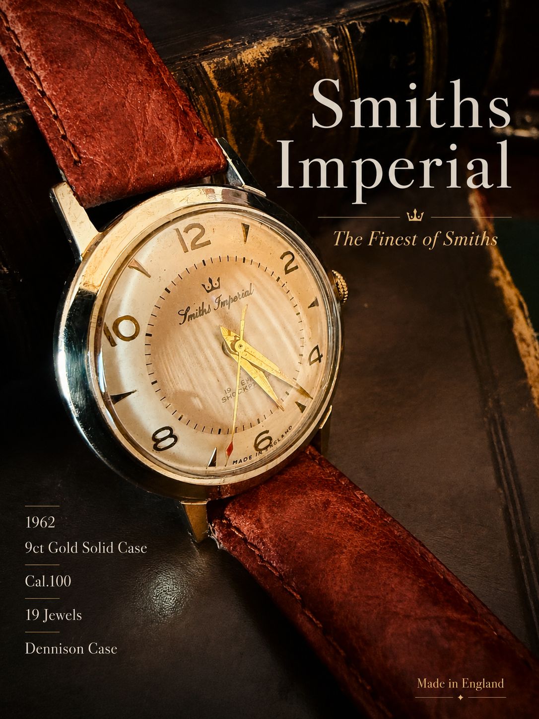 美品｜9金無垢｜Smiths Imperial｜Cal.100 19石｜Dennisonケース｜英国製 手巻き