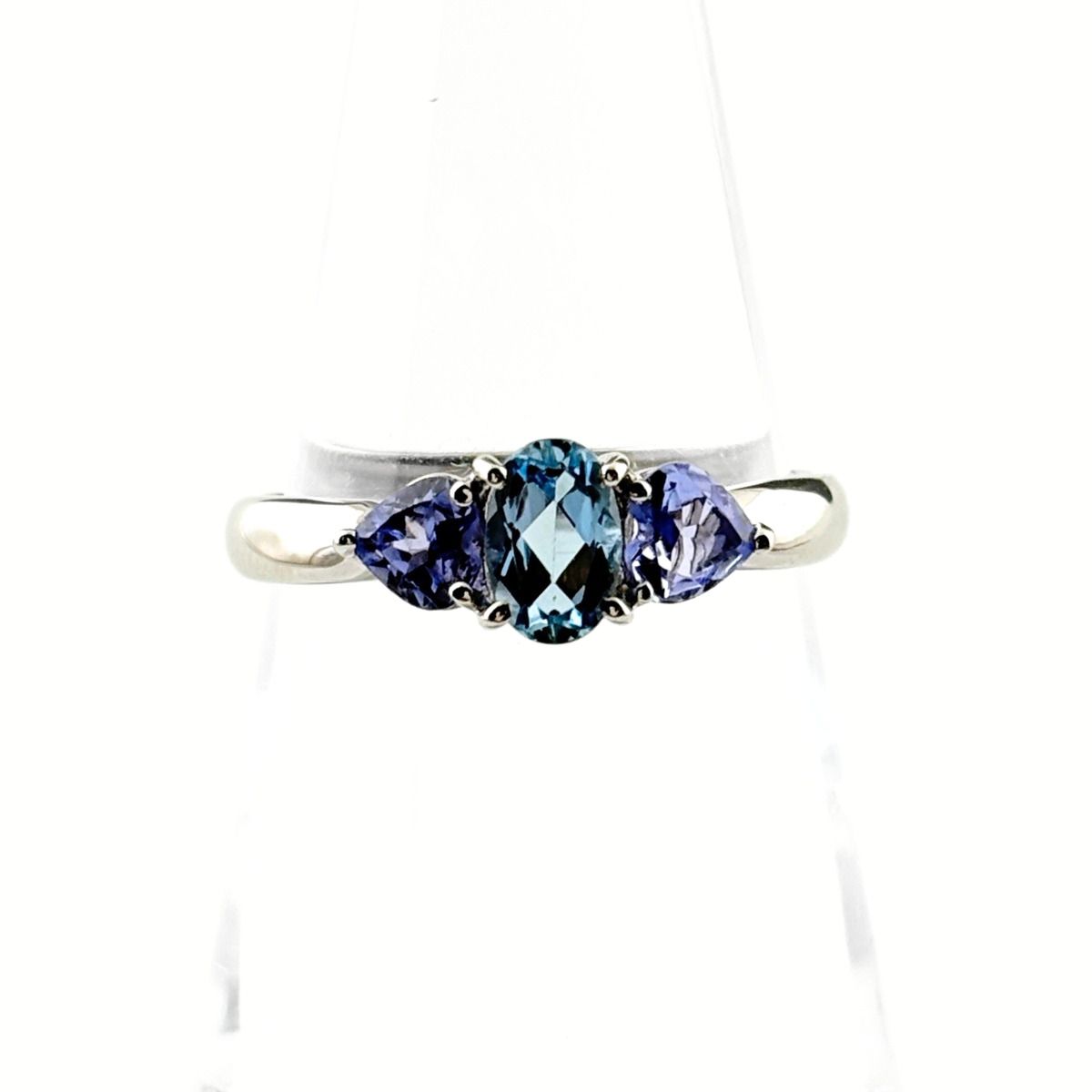 タンザナイト デザインリング プラチナ メレダイヤ 指輪 リング 11号 Pt900 タンザナイト アクアマリン レディース 【中古】
