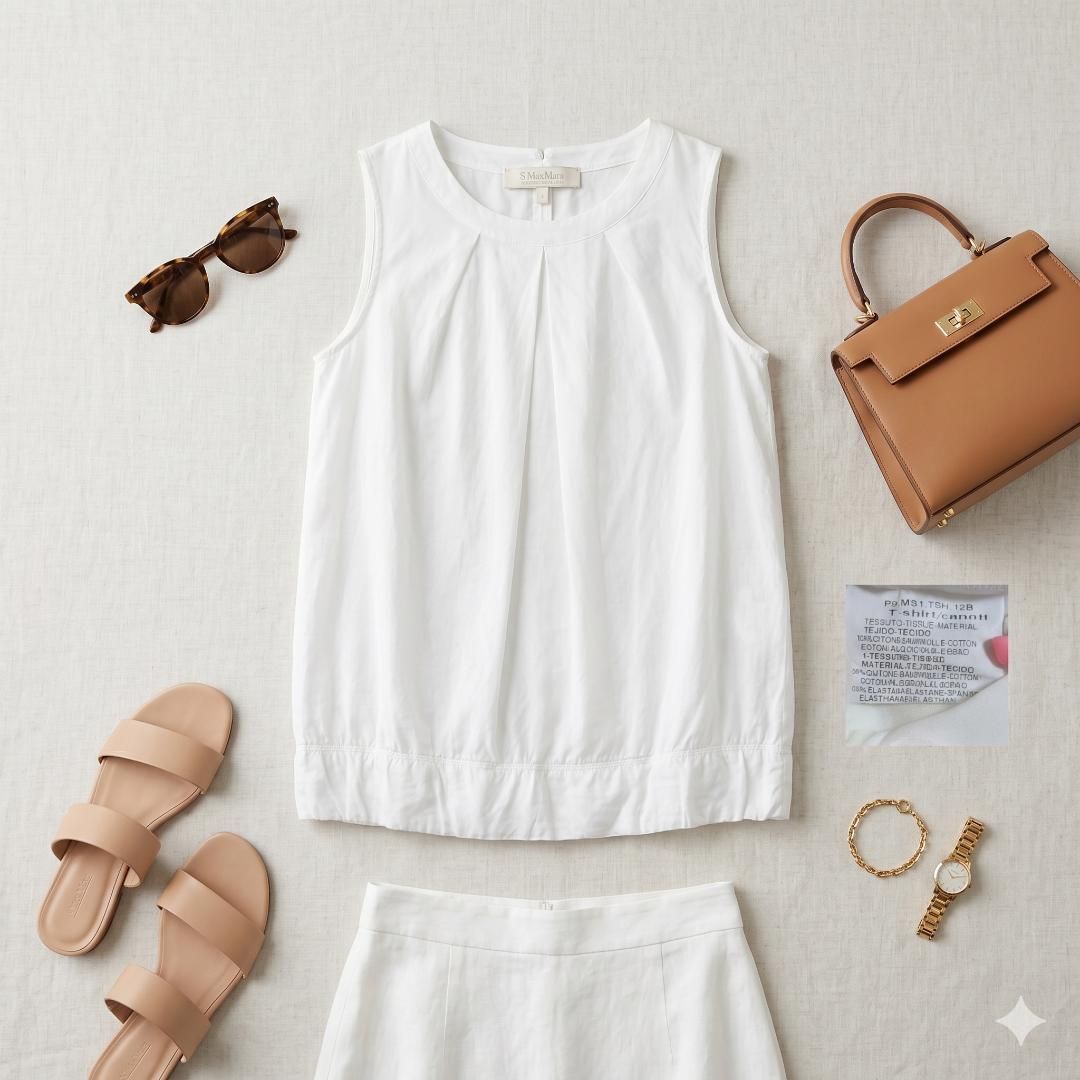 S MaxMara エスマックスマーラ【S】ノースリーブブラウス 白 女子会 