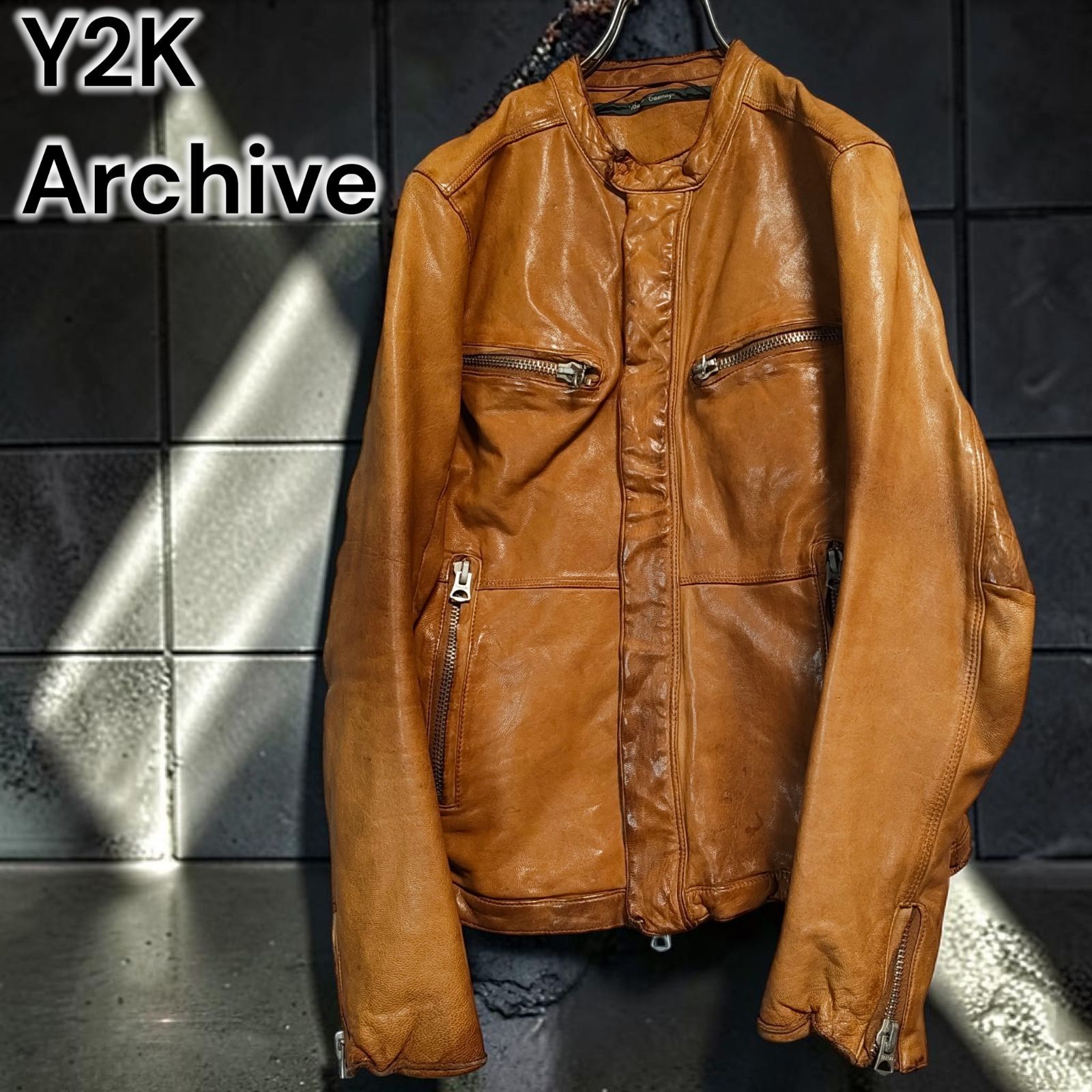 （着画あり）00s archive 本革100% レザーライダースジャケット 00s Y2K Archive BARK TANNAGE 山羊革 ゴートスキン リアルレザー