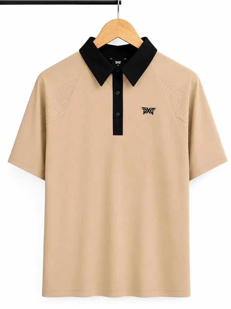 PXG 半袖 カラーTシャツ ベージュ COLOR に ブラック KARA POINT
