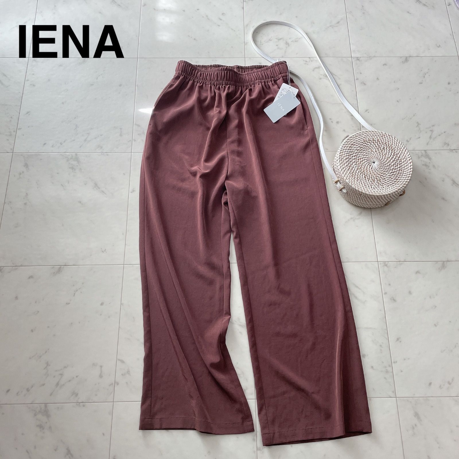 【IENA イエナ】 シルキー イージーパンツ ブラウン 36 S 定価¥18700 日本製 ウエストゴム