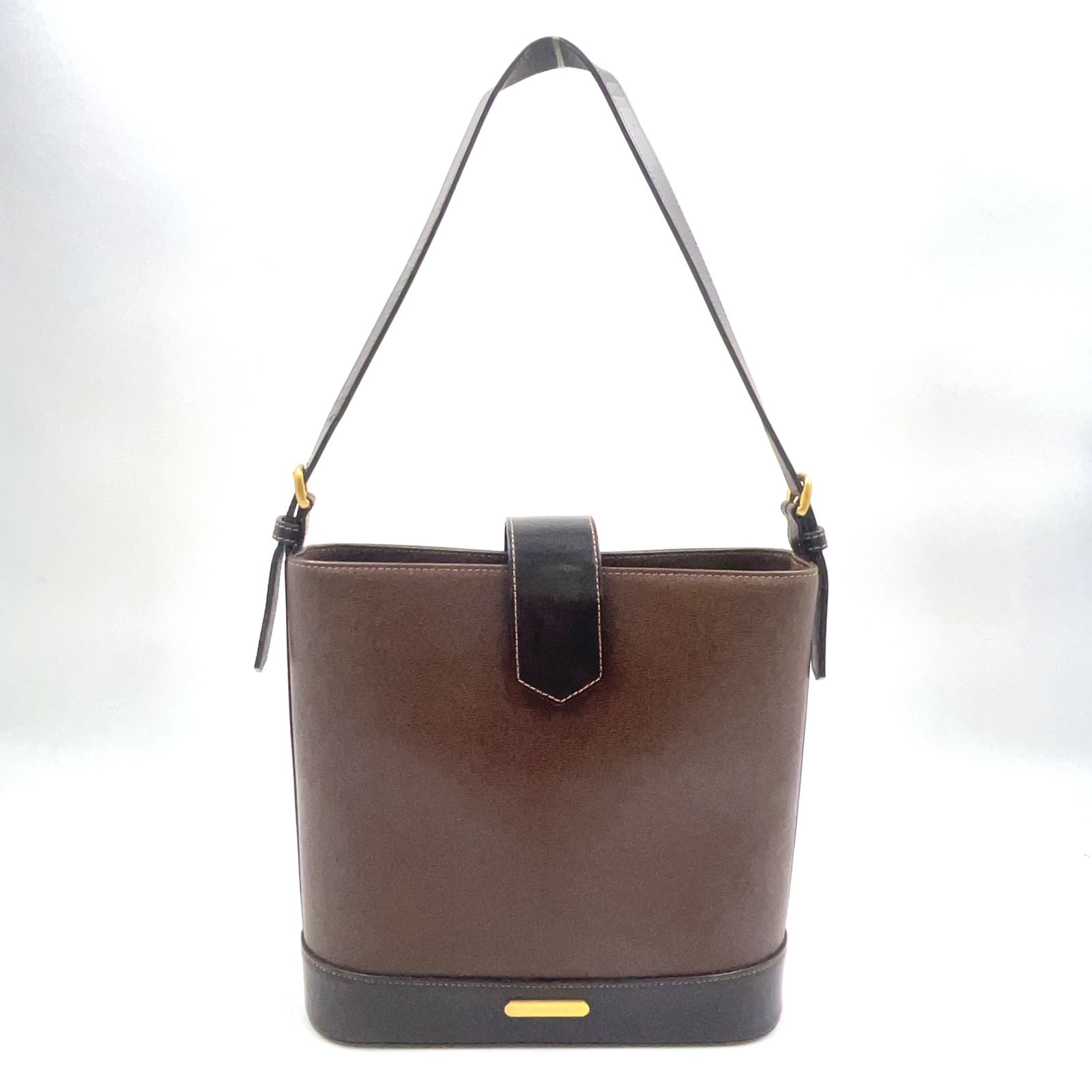 【新着】BURBERRY トートバッグ レザー ブラウン ショルダーバッグ ゴールド