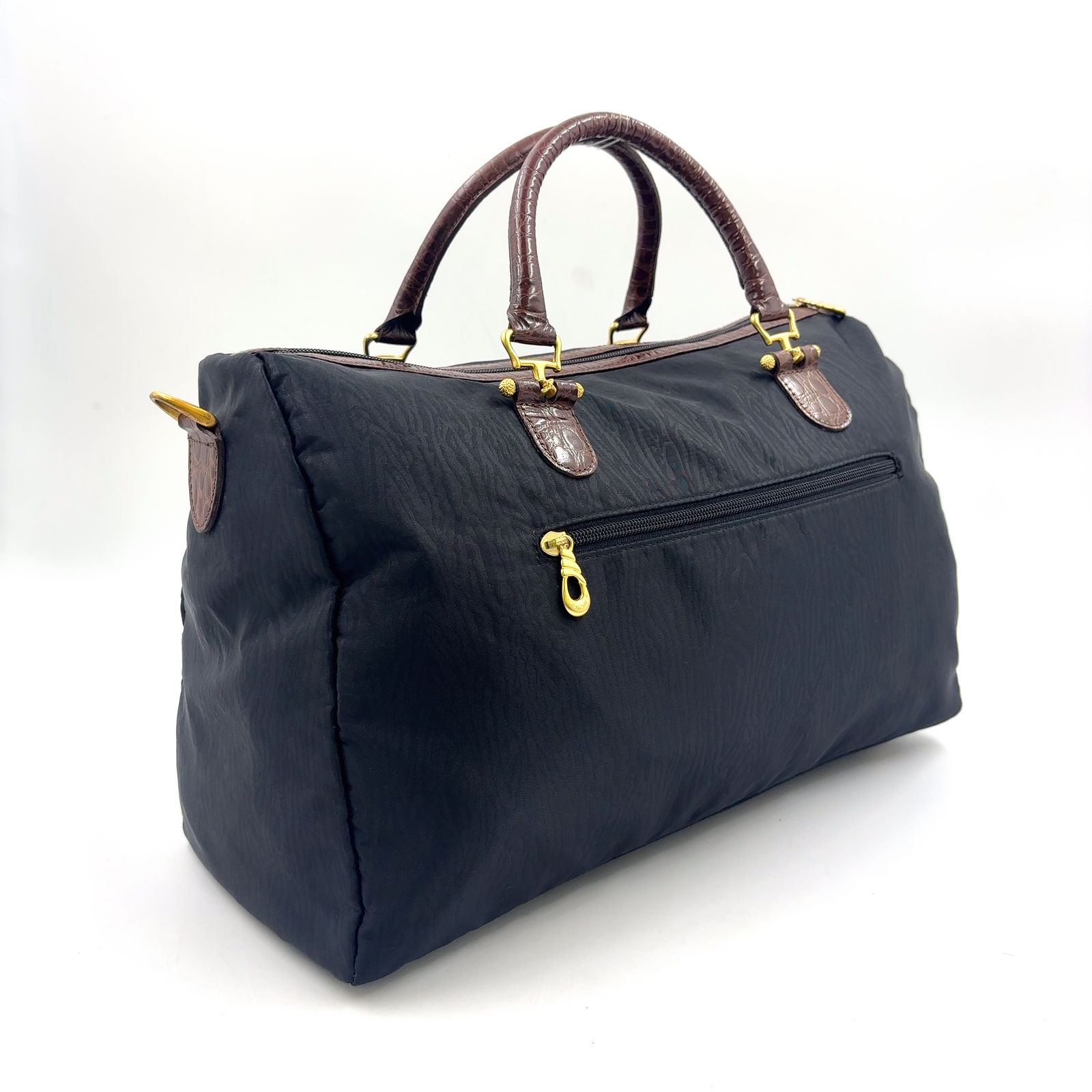 BALENCIAGA クロコ型押し レザー×ナイロン ブラウン×ブラック ボストン
