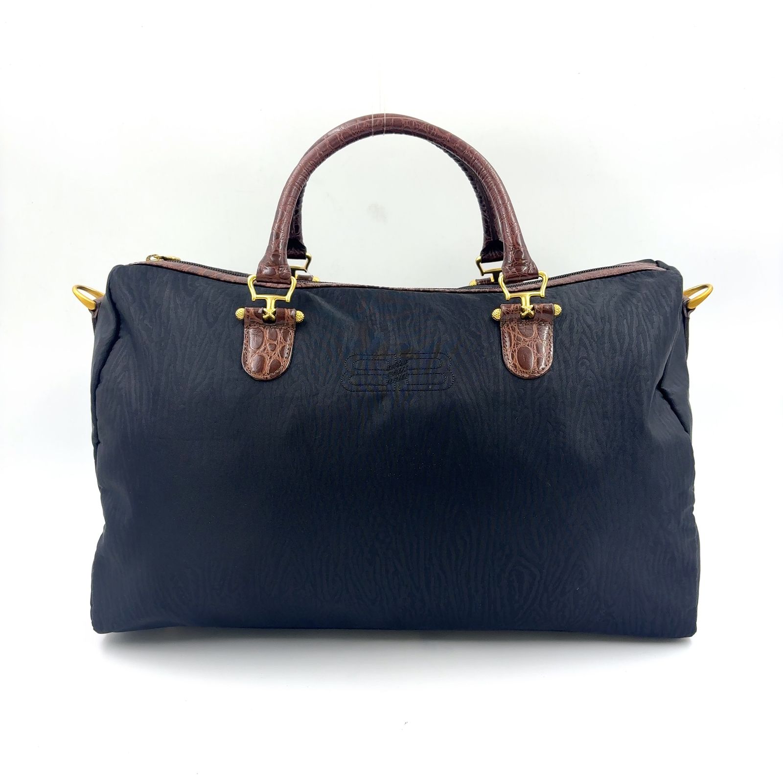 新着】BALENCIAGA クロコ型押し レザー×ナイロン ブラウン×ブラック