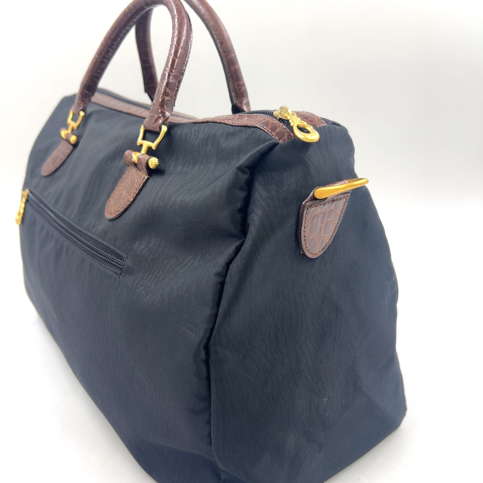 新着】BALENCIAGA クロコ型押し レザー×ナイロン ブラウン×ブラック