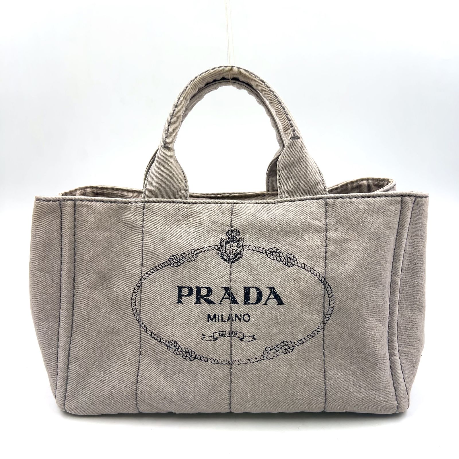 PRADA カナパ デニム キャンバス ライトグレー トートバッグ シルバー 