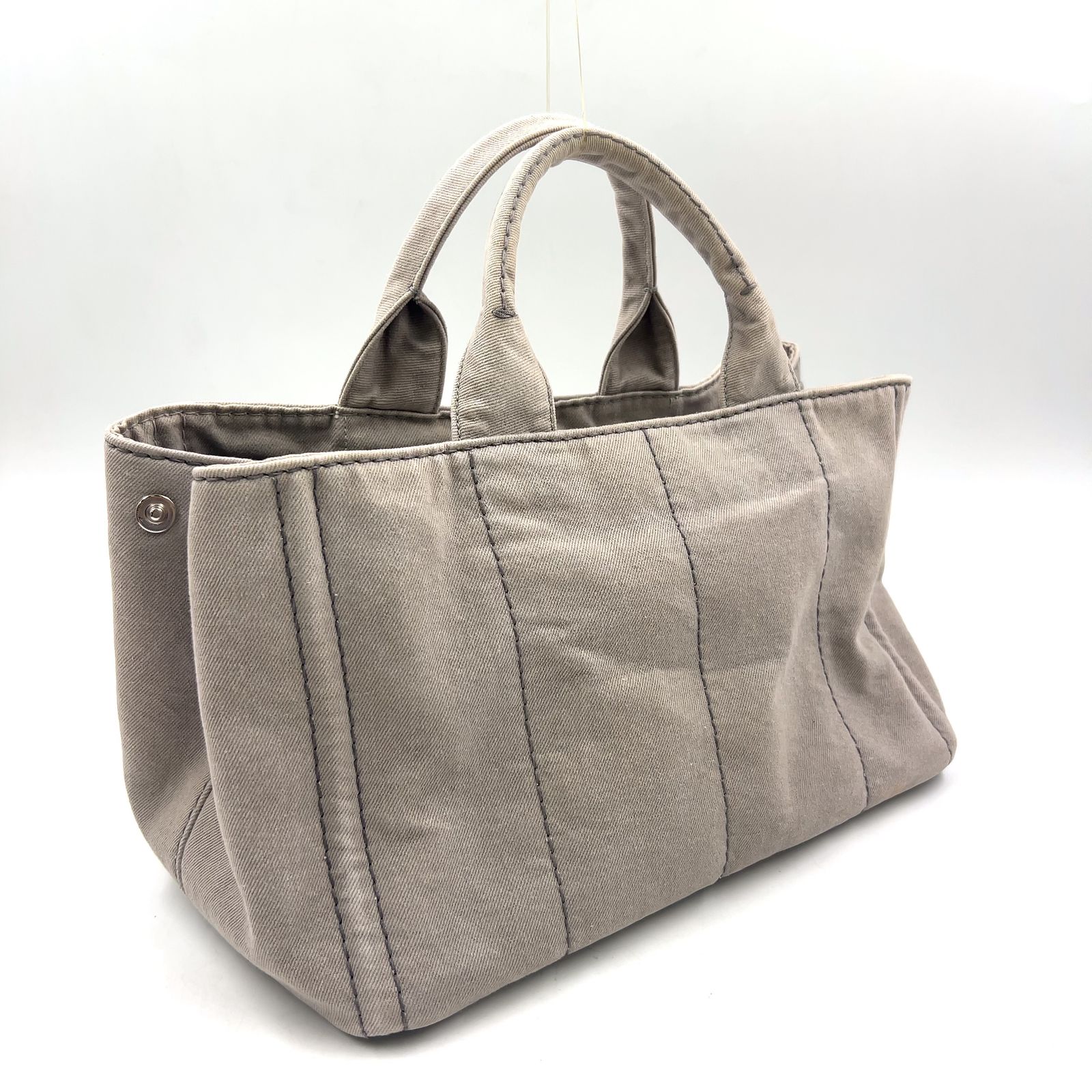 PRADA カナパ デニム キャンバス ライトグレー トートバッグ シルバー 