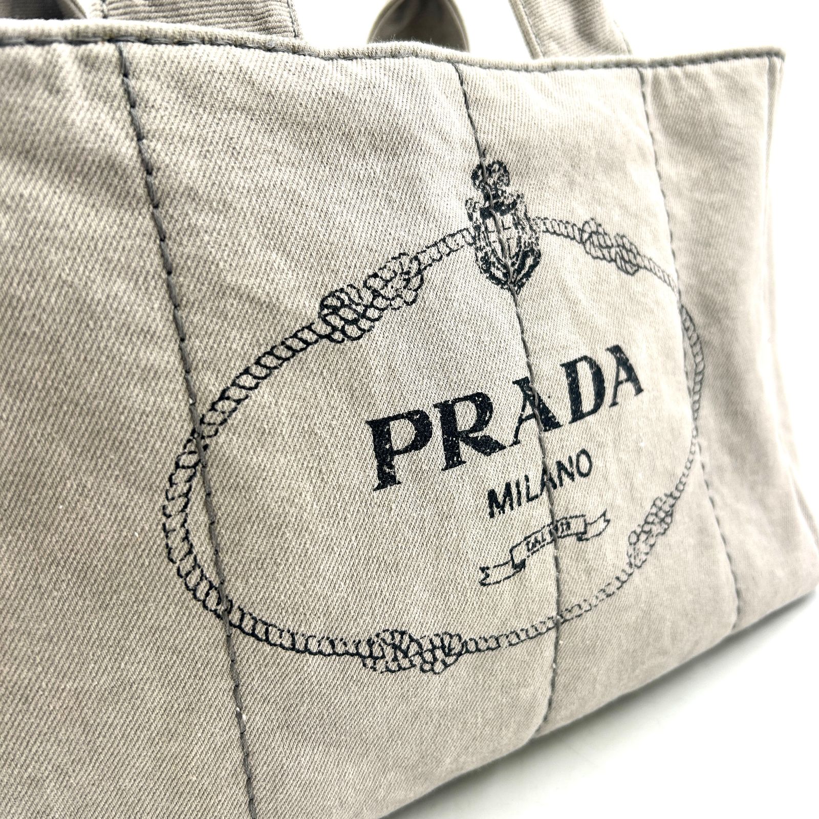 PRADA カナパ デニム キャンバス ライトグレー トートバッグ シルバー 