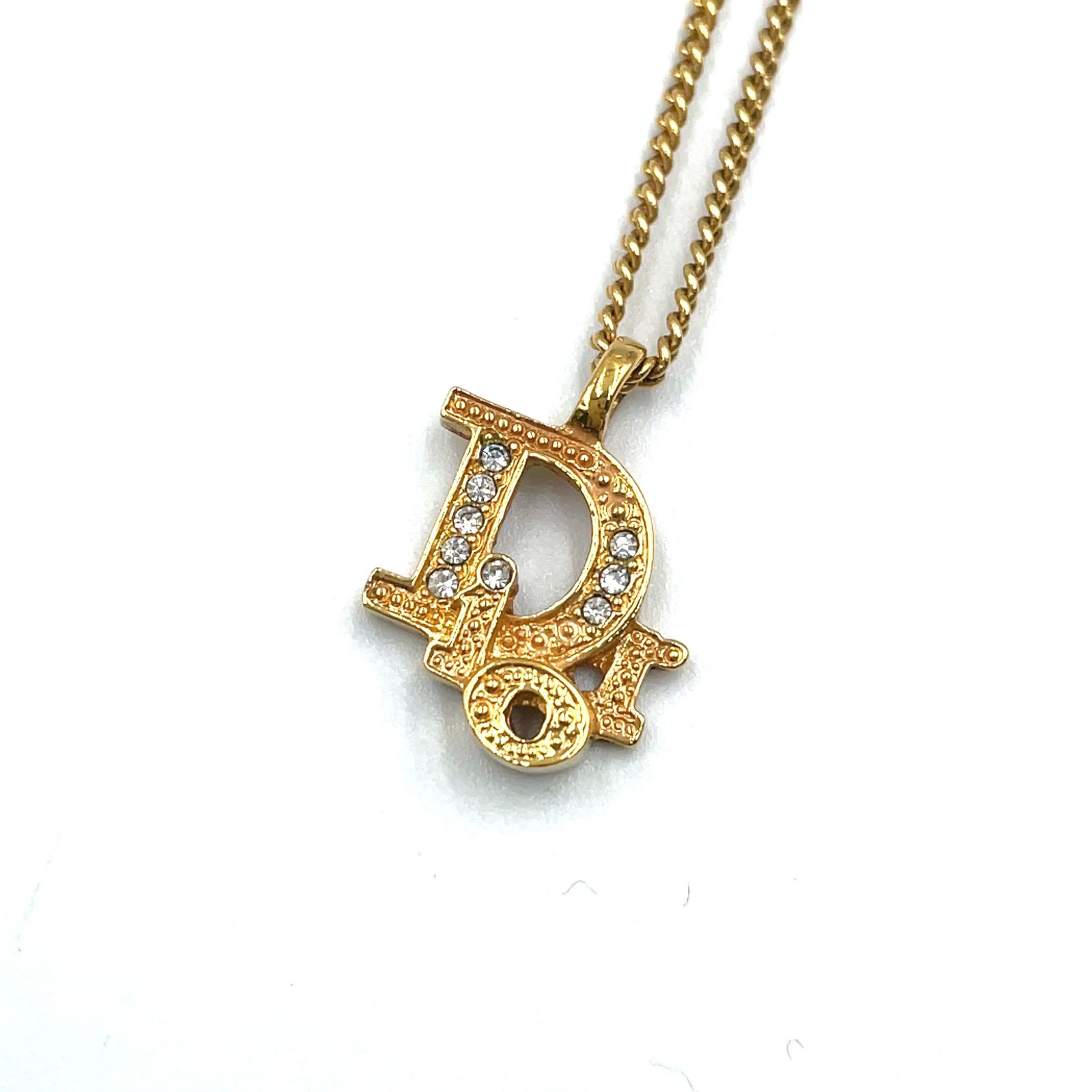 【新着】Christian Dior ロゴ ラインストーン GP×カラーストーン クリア×ゴールド ネックレス