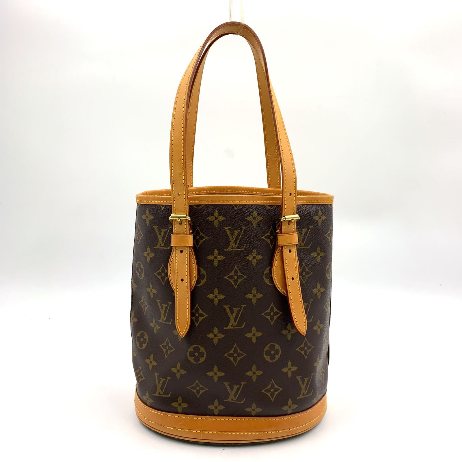 【新着】LOUIS VUITTON バケットPM モノグラム モノグラム レザー×PVC ブラウン ショルダーバッグ ゴールド M42238
