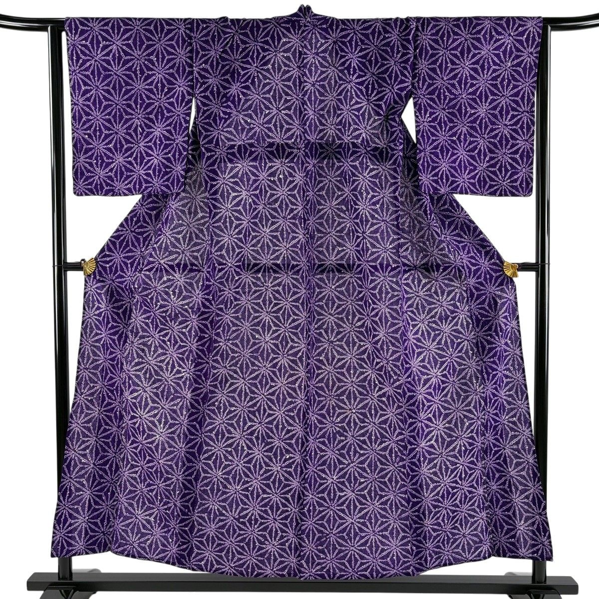 浴衣 身丈155cm 裄丈64cm M 絞り浴衣 麻の葉 紫 綿 名品 【中古】