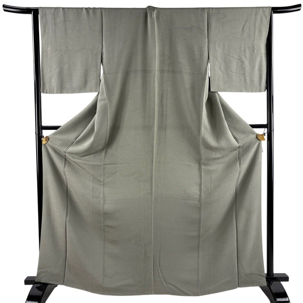 【美品】 色無地 身丈165cm 裄丈67.5cm L 袷 地紋 灰緑 正絹 秀品 一つ紋 【中古】