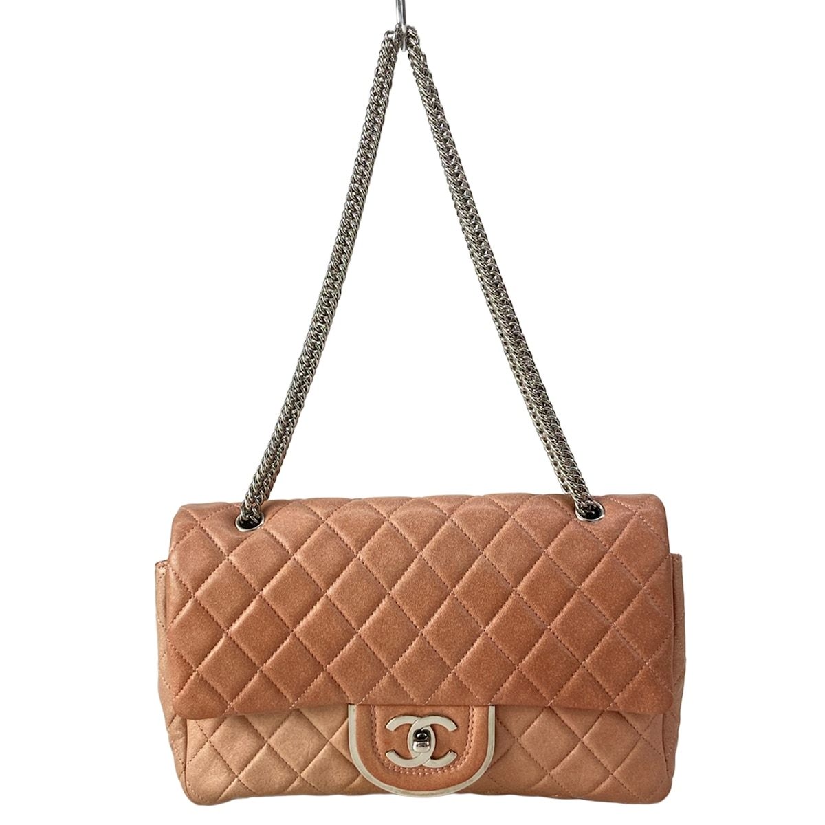 CHANEL(シャネル) ショルダーバッグ ダブルフラップマトラッセ ピンクベージュ チェーンショルダー/シルバー金具 ラムスキン