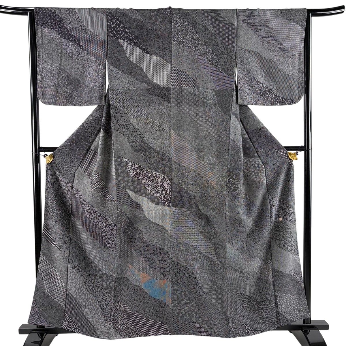 【美品】 江戸小紋 身丈160.5cm 裄丈64cm M 袷 北原寿永 落款 道長取り 寄せ柄 黒灰 正絹 秀品 【】