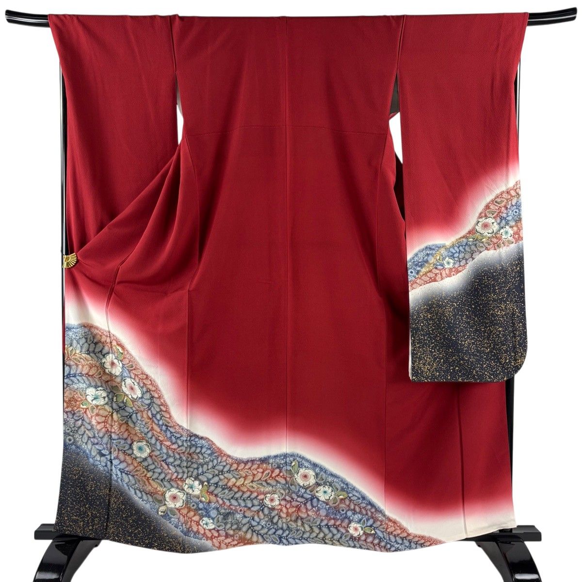 振袖 身丈163.5cm 裄丈68.5cm L 袷 辻が花 金彩 ぼかし 赤 正絹 秀品 【中古】